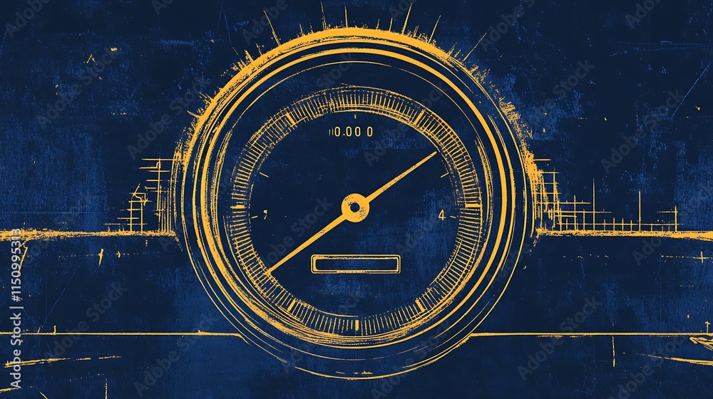 Poster grunge-style illustration of a speedometer.