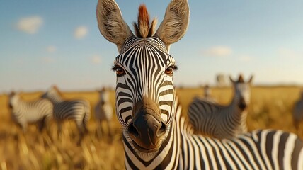 Zebra herd grazing in savanna wildlife photography natural habitat close-up perspective animal behavior