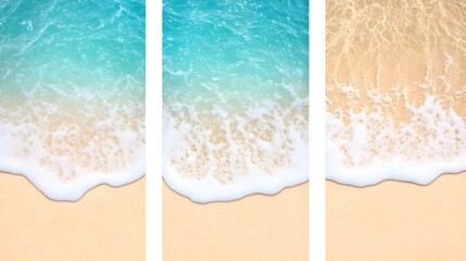 Obraz premium Waves lapping on sandy beach tropical paradise nature scene serene atmosphere aerial view tranquility
