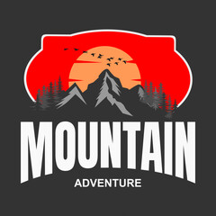 Colorful mountain and adventure emblem design for t-shirts, merchandise, wallpapers, etc.