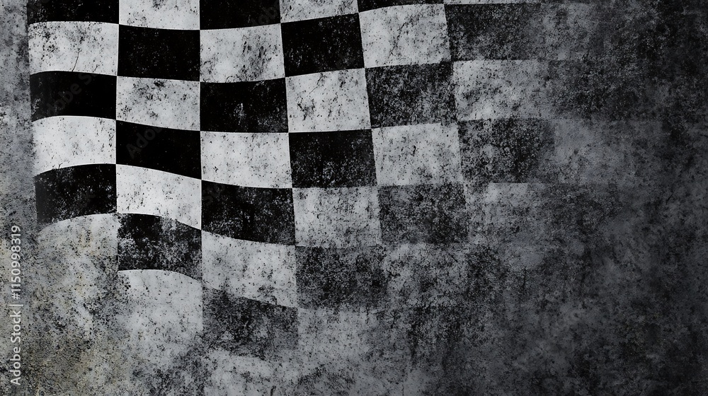 Poster grungy checkered flag waving, textured background.