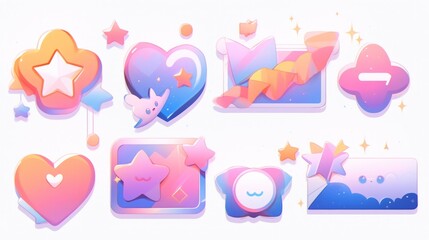 Pastel-colored hearts, stars, and cute characters.