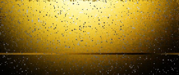 A golden background with brightness at the top fading into a darker shade toward the bottom, featuring a pixelated or glitch effect.