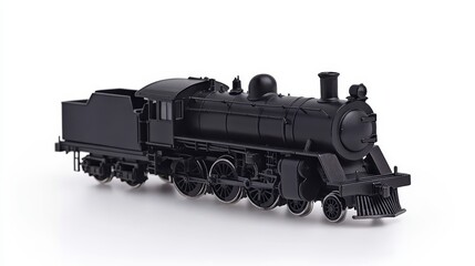 Obraz premium A detailed model of a black steam locomotive, showcasing intricate design and craftsmanship, perfect for collectors and train enthusiasts.