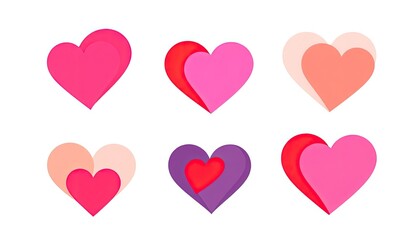 Abstract Valentine icon set with overlapping heart shapes and vibrant colors.