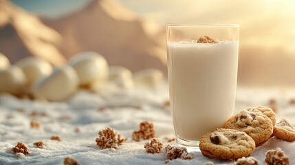 Creamy Oat Milk Smoothie with Chocolate Chip Cookies at Sunset