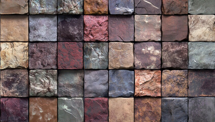 Close up of stone brick wall texture showcasing various colors and patterns