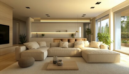 Fototapeta premium Modern Beige Sofa Living Room Interior Design Minimalist Home Decor