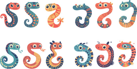 Obraz premium Colorful Cartoon Snakes