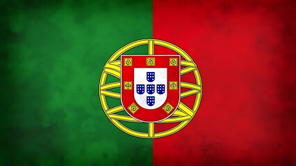 Obraz premium Portuguese Flag with National Coat of Arms – Green and Red Vertical Design