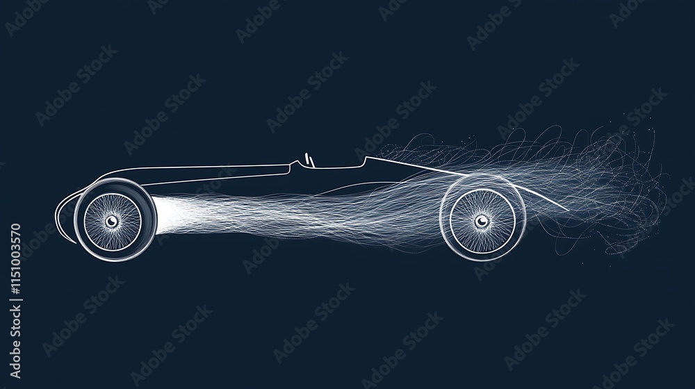 Poster classic race car in motion, abstract lines suggest speed and movement.