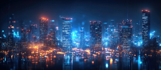 Fototapeta premium Futuristic Cityscape at Night: A Digital Metropolis