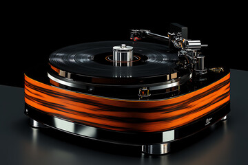 Luxury Vinyl Record Player with Orange Wood Design