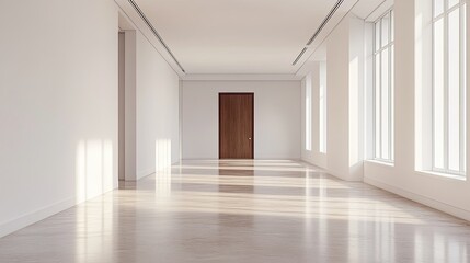 Obraz premium Sunlit Empty Corridor: Modern Architecture Interior Design