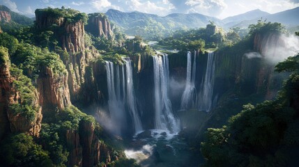 Fototapeta premium Majestic Waterfall in Lush Tropical Paradise