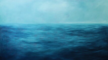 Serene seascape painting, tranquil ocean, blue hues.