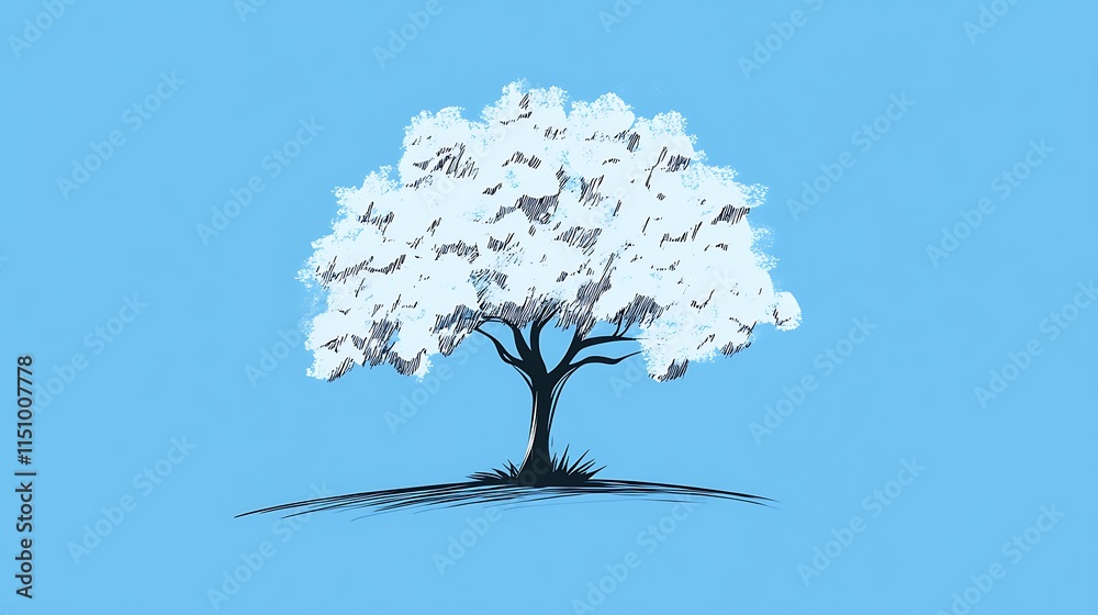 Poster simple sketch of a tree on a light blue background.