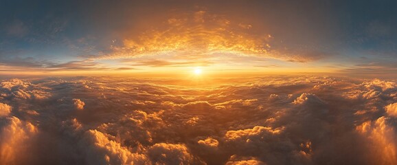 A breathtaking sunset over a sea of clouds, showcasing vibrant colors and tranquility.