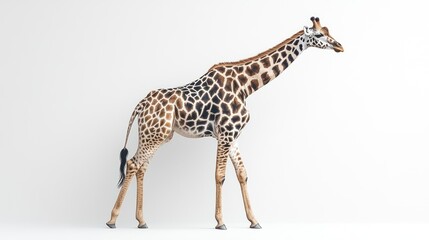 Fototapeta premium A giraffe walking on a white background.