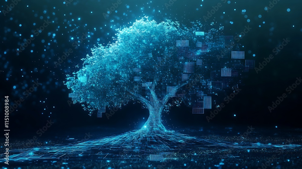 Poster Glowing digital tree with data blocks. (1)