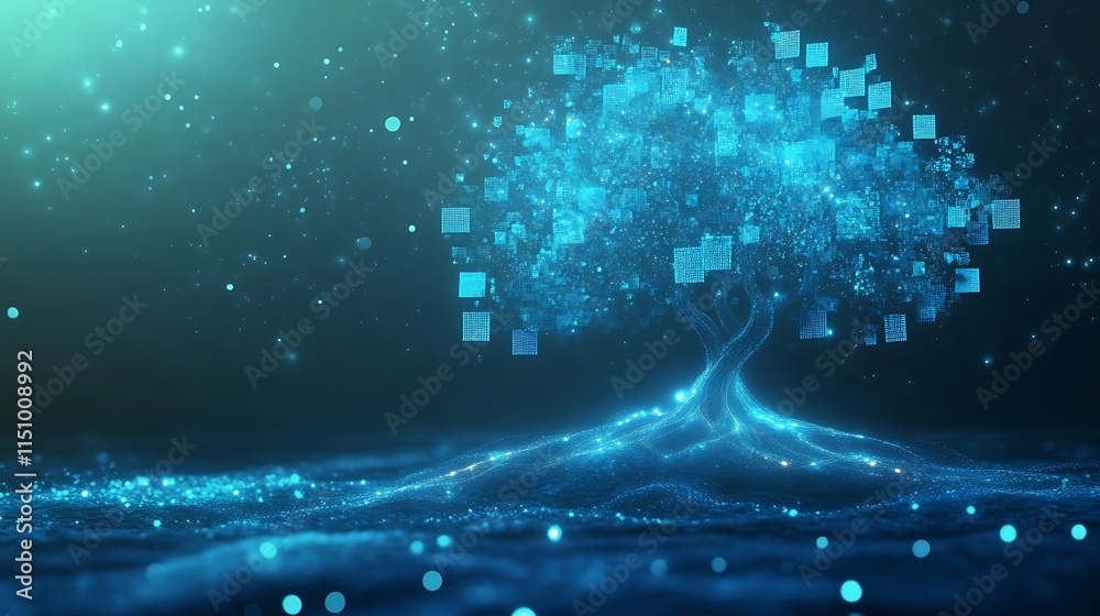 Poster Glowing digital tree with data blocks. (2)