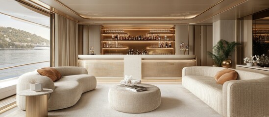 Luxury Yacht Interior: Opulent Lounge with Ocean View