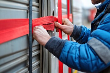 Securing Cargo with Straps at Loading Dock