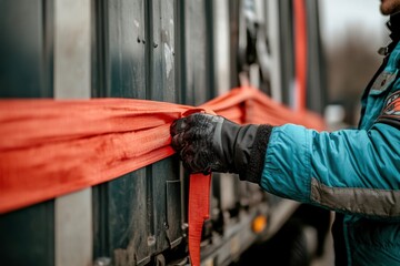 Securing Cargo with Straps at a Loading Dock