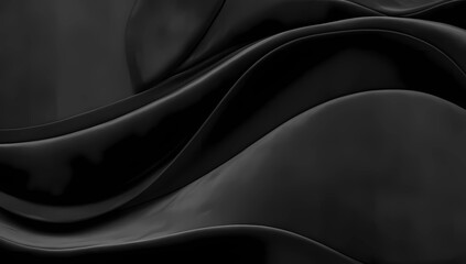 Modern Abstract Background with Faint Dark Gray Organic Waves on a Black Canvas, Emphasizing Space