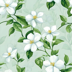 Fototapeta premium Watercolor White Flowers Seamless Pattern Botanical Floral Design