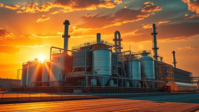 Industrial Ethanol Plant Sunset - Modern Facility, High-Quality AI Photo