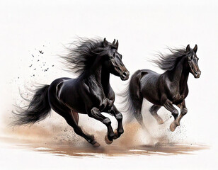 Dynamic Black Horses in Motion - Power and Grace