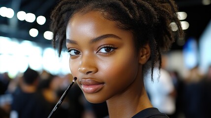 A close-up portrait of a young woman with natural hair, showcasing beauty and confidence.