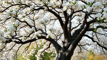 Fototapeta premium Majestic White Oak in Full Bloom - Stunning AI Photo, Springtime, Nature, Tree, Oak, Blossom, White, Full Bloom, Photorealistic, Detail, 
