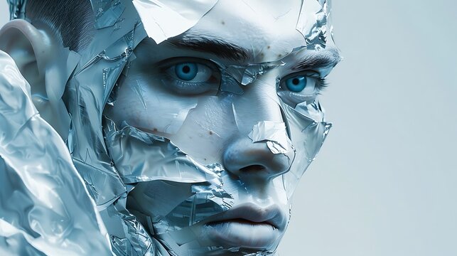Fashion trendy youn man silver futuristic portrait