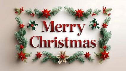 Festive Christmas Greeting with Holly Berries and Stars