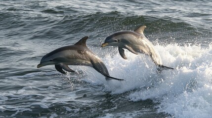 Naklejka premium Dolphins Leaping Through the Ocean Waves