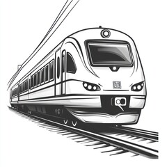 Monochrome illustration of a modern train on tracks.