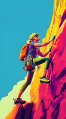 Fototapeta premium A determined rock climber ascends a challenging cliff face, embracing the thrill of adventure Outstanding colors