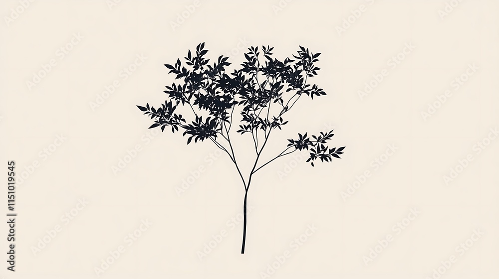 Poster silhouette of a small tree with delicate leaves.