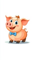 Playful cartoon pig with bowtie digital illustration fun and whimsical isolated on white background