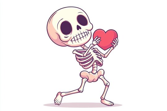Skeleton holding a heart in cartoon vector design, ideal for creating Valentine's designs.