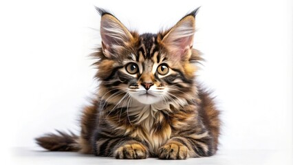 Fototapeta premium Adorable Maine Coon Kitten Portrait: Fluffy Tortoiseshell Cat Close-Up Studio Shot