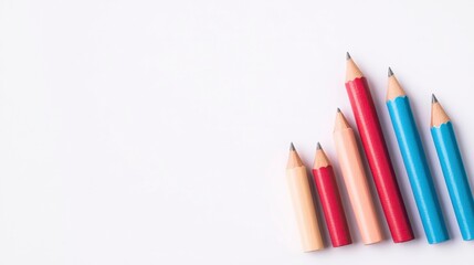 Fototapeta premium A collection of colored pencils arranged in a gradient on a clean white background.