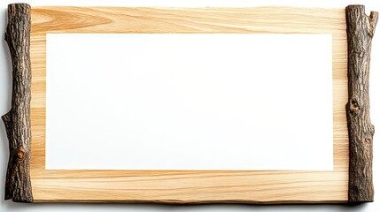Naklejka premium A rustic wooden frame with natural bark edges, featuring a blank white space for personalization or decoration.