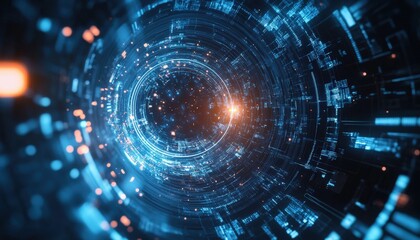 Obraz premium Futuristic Digital Tunnel Abstract Data Stream Technology Background