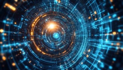 Futuristic Digital Tunnel Abstract Technology Background AI Data Stream Network Cyberspace