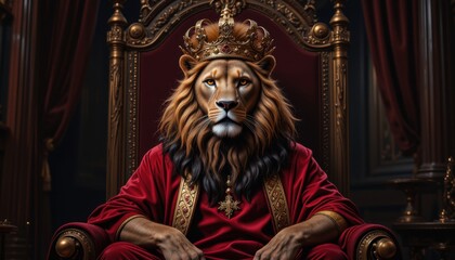 Obraz premium Majestic Lion King on a Golden Throne