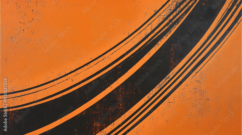 Poster orange background with black curved lines.