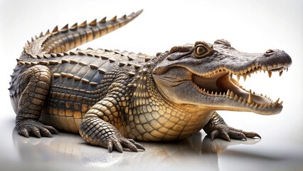 Obraz premium A stunning, high-resolution photo of a complete crocodile, isolated, ideal for wildlife or stock use.